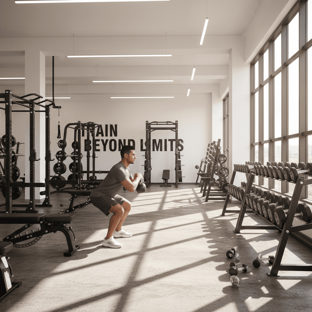 Member training with kettlebells on gym floor
