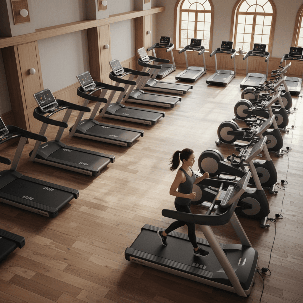 Member on treadmill in modern cardio training zone