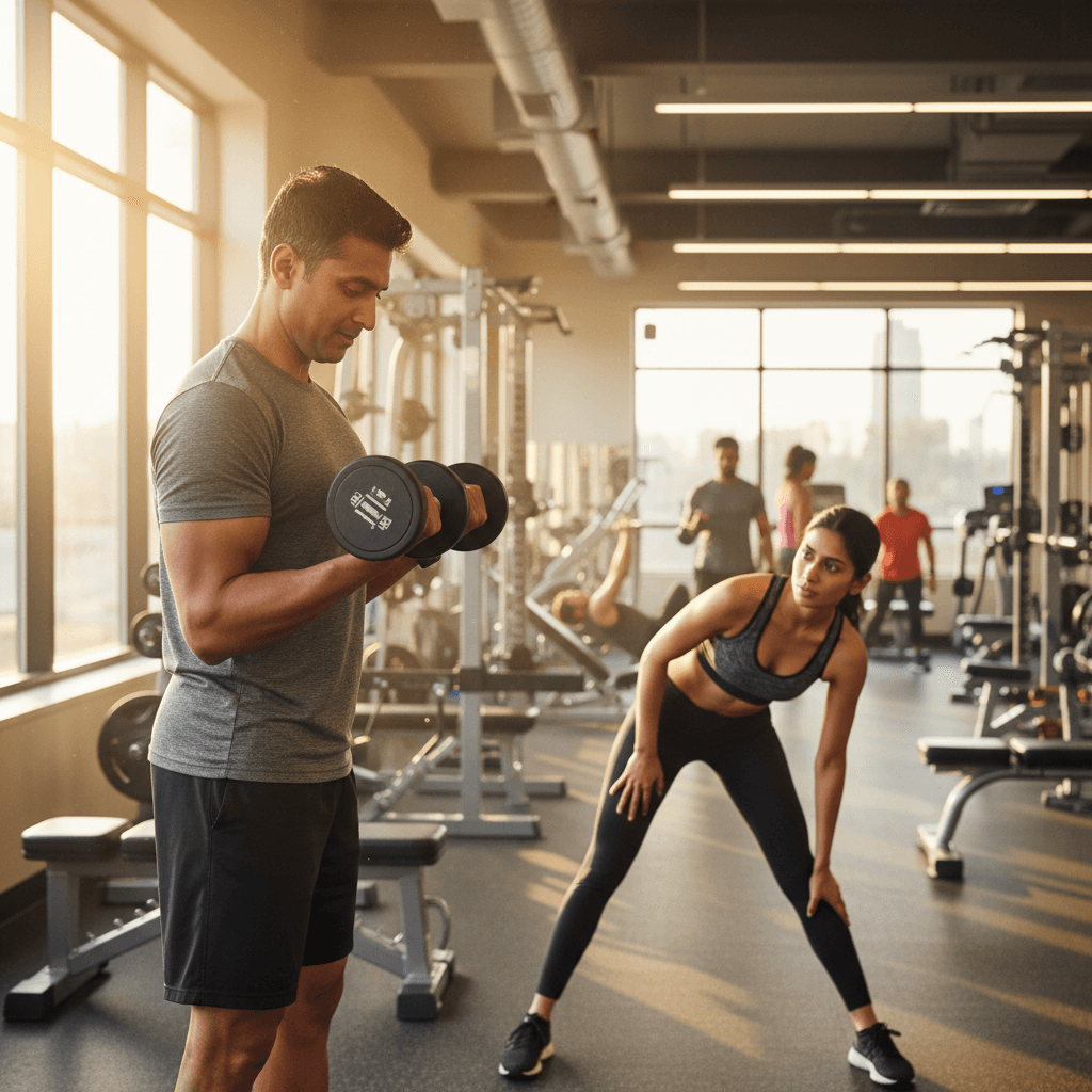 Members training together in strength training area