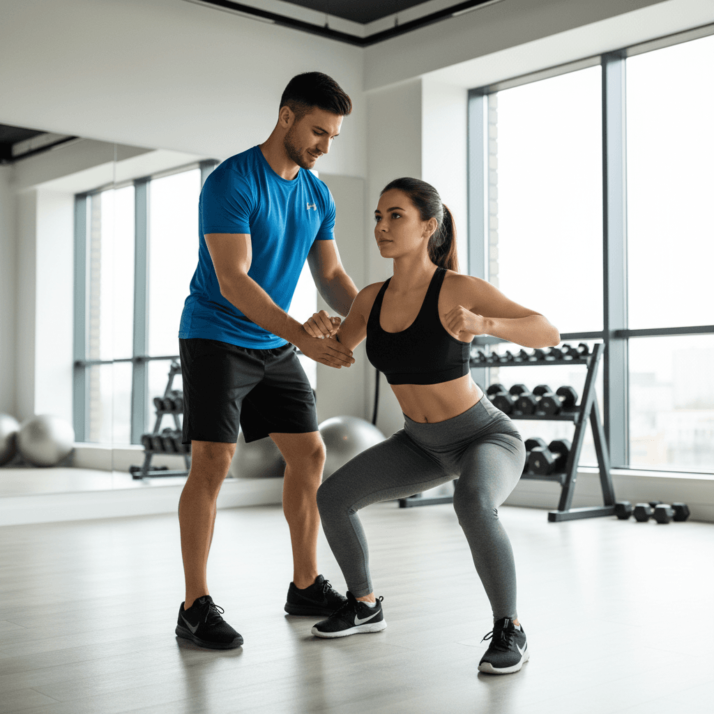 Trainer and client reviewing fitness progress data on tablet